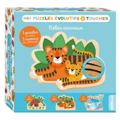 Image de Jouet en bois Auzou Mes puzzles évolutifs à toucher Animaux