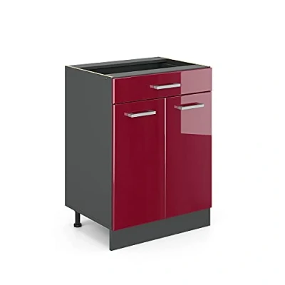 Afbeelding van Vicco Keukenonderkast R Line, Bordeauxrode hoogglans/Antraciet, 60 cm met lade, zonder werkblad