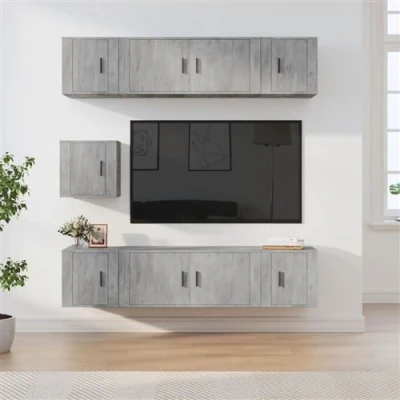 Afbeelding van vidaXL Ensemble de Meubles TV 7 pcs, Armoires Télévision Murales, Télé Salon Salle Séjour Intérieur, Gris Béton Bois d&#039;Ingénierie