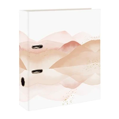 Afbeelding van Clairefontaine 115973C een map met hendel, van karton, natuur, landschap, bergen, poederroze en beige tinten, rug 70 mm, A4 maxi, papier satijnen afwerking, Home Office, collectie Evanescence