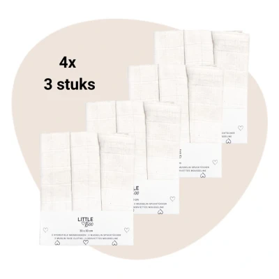Afbeelding van Little Boo Set 4 X Monddoekjes Uni White 3 pack 12 delig