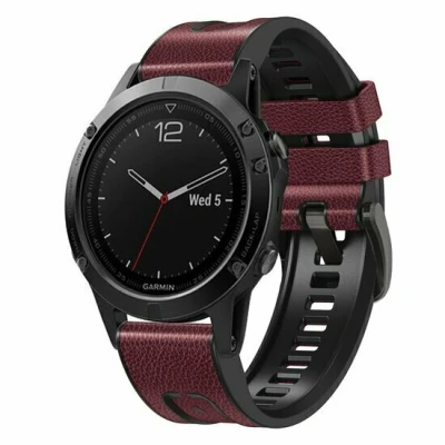 Afbeelding van leer + siliconen bandje Bordeaux Garmin Forerunner 745 / 935 945 955 965