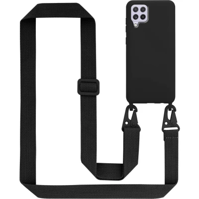 Afbeelding van Cadorabo Mobiele telefoon ketting geschikt voor Samsung Galaxy A22 4G / M22 M32 in LIQUID ZWART Silicone beschermhoes met lengte verstelbare koord riem