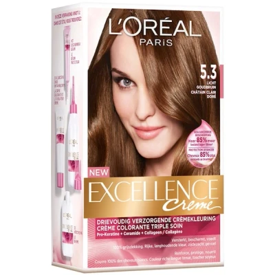 Afbeelding van 1+1 gratis: L&#039;Oréal Excellence Crème Permanente Crèmekleuring 5.3 Licht Goudbruin