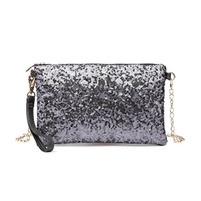 Afbeelding van Miss Lulu Modieuze mini clutch met pailletten voor dames, schoudertas bruiloft, afspraken en verschillende gelegenheden, Donkergrijs
