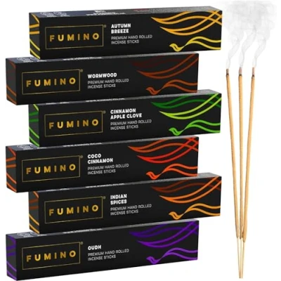 Afbeelding van Fumino Set van 6 dozen met 84 wierookstokjes (90 g) natuurlijk vers vuur en vorst, handgemaakt, Masala Agarbatti Joss geur voor ontspanning meditatie Japanse wierook Tierra Zen Wierookvat