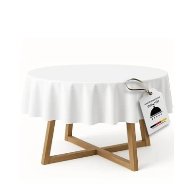 Afbeelding van TextilDepot24 Rond tafelkleed van 100% damastkatoen wit (120 cm, rond)