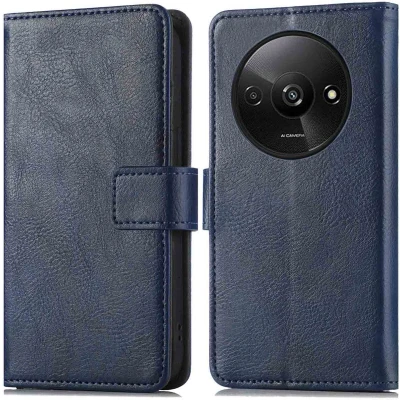 Afbeelding van iMoshion Hoesje Geschikt voor Xiaomi Redmi A3 Met Pasjeshouder Luxe Bookcase Donkerblauw