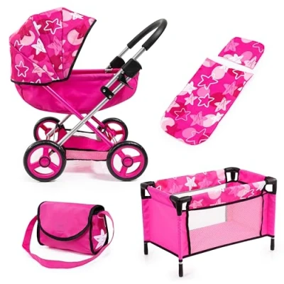 Afbeelding van Bayer Design 12749AB Poppenwagen Cosy, poppenwagen, opvouwbaar, tas, knuffeldeken en kussen, bed, roze