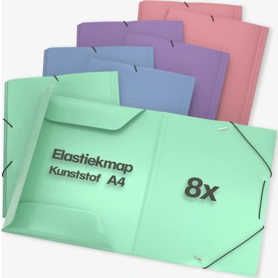 Afbeelding van Elastomap A4 8 stuks, Elastische map A4, met 3 kleppen, PP, Voor jongens, meisjes en kinderen Mappen elastiek, Documentenmap Water ACROPAQ