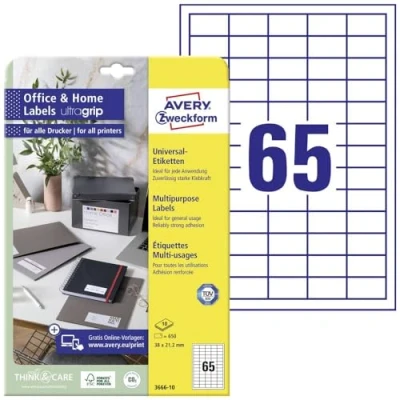 Afbeelding van Avery Zweckform universele etiketten, 38 x 21,2 mm, wit, permanent klevend, 650 10 vellen etiket