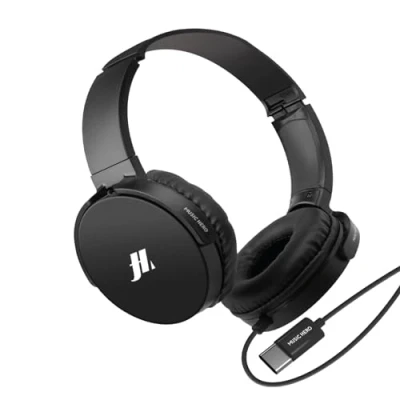 Afbeelding van Music Hero bedrade USB C hoofdtelefoon, lengte 1,2 m, draaibare oordopjes, geïntegreerde microfoon, antwoord /beëindigingsknop, verstelbare hoofdband, zwart