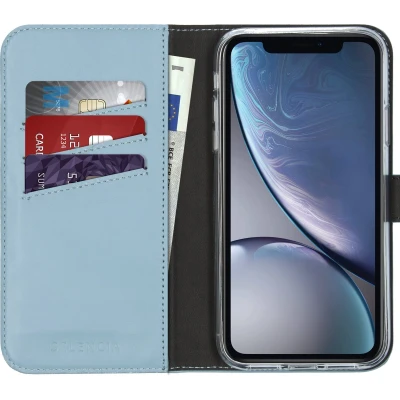 Afbeelding van Selencia Hoesje Geschikt voor iPhone Xr Met Pasjeshouder Echt Lederen Bookcase Lichtblauw