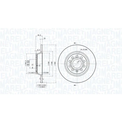 Afbeelding van MAGNETI MARELLI Remschijf VOLKSWAGEN: Golf 6, 5, Tiguan I, AUDI: A3 Hatchback, Sportback, Q3, SKODA: Octavia 2 Combi, Superb II Estate, Yeti