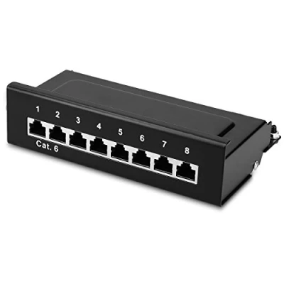 Afbeelding van kwmobile Cat6 patch paneel 8 poorts verdeler voor wandmontage en serverkast Patchpaneel 8x RJ45 aansluitingen Grijs