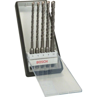 Image de BOSCH 2607019928 Jeu de forets SDS Plus 5, 6/6/8/10 mm RobustLine en coffret plastique, 5 pièces