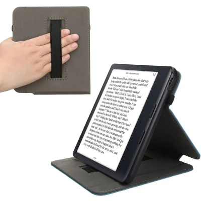 Afbeelding van kwmobile E reader hoesje geschikt voor Kobo Libra Colour hoes flip case van kunstleer Ereader cover met handgrip en stand In petrol