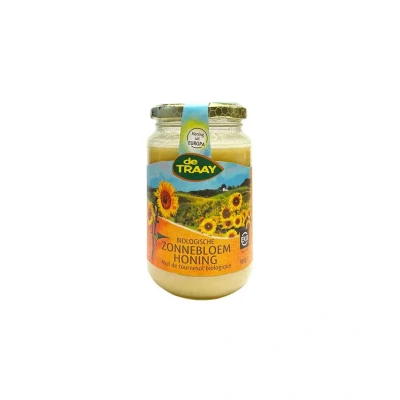 Afbeelding van Biologische zonnebloemhoning 450g de Traay (crème) Honingwinkel.nl