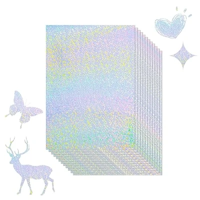 Afbeelding van 10 vellen holografisch zelfklevend papier, A4, transparante folie, waterdicht, zelfklevend, regenboogfolie, vinyl, voor inkjet en laserprinter