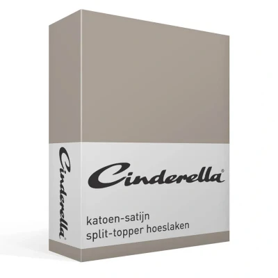 Afbeelding van Cinderella Sundays Topper Hoeslaken met split 200x220 cm Tot 15 matrashoogte 100% Katoen Satijn Taupe