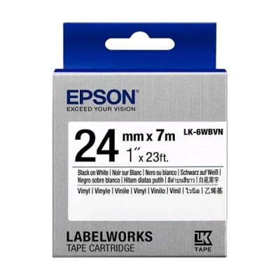 Image de Epson LK 6WBVN Vinyle noir sur blanc Rouleau (2,4 cm x 7 m) 1 cassette(s) bande d&#039;étiquettes pour LabelWorks LW 1000, 300, 400, 600, 700, K400, Z700, Z710, Z900