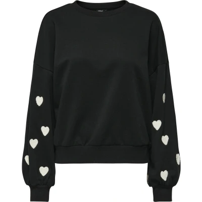 Afbeelding van Only Trui Onlmacy L/s O neck Box Cc Swt 15352921 Black/w. Cd Hearts Dames Maat XXL