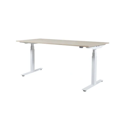 Afbeelding van Lectro Plus bureau, zit sta (64 130cm) hoogte verstelbaar dmv elektromotoren met 180x80cm logan eiken 25mm blad en zwart (RAL9005) frame