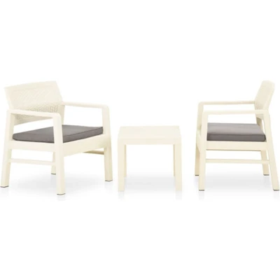 Afbeelding van 3 delige Loungeset met kussens kunststof wit