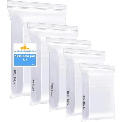 Afbeelding van 500x ritszak Zip Set scheurvaste en transparante plastic zakken polybag ritszakken klein groot