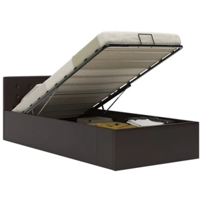 Afbeelding van vidaXL Bedframe met opbergruimte hydraulisch kunstleer grijs 90x200 cm