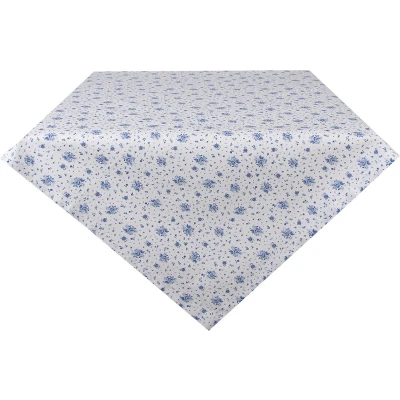 Afbeelding van Clayre &amp; Eef Tafelkleed 100x100 cm Wit Blauw Katoen Vierkant Roosjes
