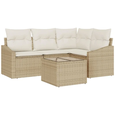 Afbeelding van vidaXL 5 delige Tuin Sofa Set met Kussens Bruin Poly Riet