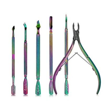 Afbeelding van KADS Cuticle Pusher Remover met Symphony Nipper Rainbow Roestvrij Staal Manicure Nail Art Tool Set