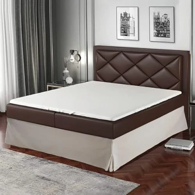 Afbeelding van Bedrok, matrasbodembeschermer, overtrek, hoes voor onderbed, matrasbodem Met 4 zijden, hoogte 30 cm Gemaakt in Europa 90 x 200 cm, beige