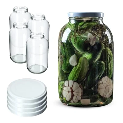 Afbeelding van KADAX Set van 4 weckpotten, rond, met wit deksel, liter, diameter 100 mm, inzet
