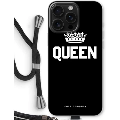 Afbeelding van Case Company® hoesje met Koord geschikt voor iPhone 16 Pro Max Queen Zwart Telefoonhoesje Bescherming aan alle Kanten en Over de Schermrand
