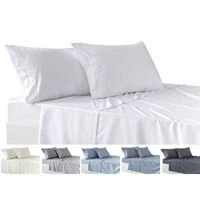 Image de Todocama Underzy Parure de lit 4 pièces avec drap housse ajustable et 2 taies d&#039;oreiller 50 x 80 cm (lit 180 190/200 cm, blanc)