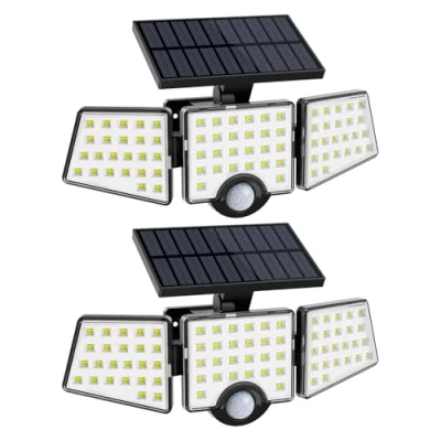 Afbeelding van LE Set van 2 70 leds op zonne energie voor buiten, met bewegingsmelder, IP64 waterdicht, 270 graden stralingshoek, 360 draaibaar, tuin, balkon, garage, omheining
