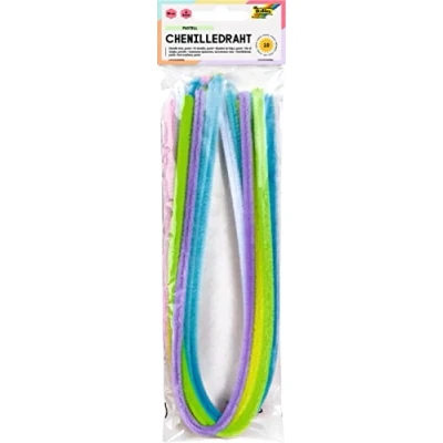 Afbeelding van folia 77897 Chenille garen, 10 stuks pijpenreiniger, pastelkleuren, diameter 8 mm en 50 cm lang, ideaal voor kinderen het knutselen vormgeven van dieren, figuren andere vormen