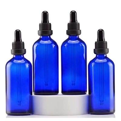 Afbeelding van Yizhao Blauw Glazen Druppelflesje 100 ml, met Pipet Druppelaar, voor Essentiële Olie, Aromatherapie, Cosmetica, Laboratorium, Apotheek, Reizen, Massage 4 stuks
