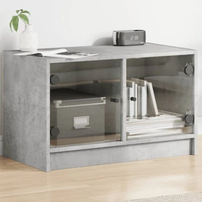 Afbeelding van Tv meubel met glazen deuren 68x37x42 cm betongrijs