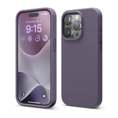 Afbeelding van elago Compatibel met iPhone 15 Pro, vloeibare siliconen volledige beschermhoes, schokbestendig, zachte krasbestendige microvezelvoering, 15,5 cm (donkerlavendel)