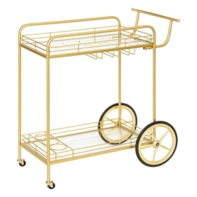 Afbeelding van Atmosphera Antonella serveerwagen metaal en gehard glas goud H 90 cm