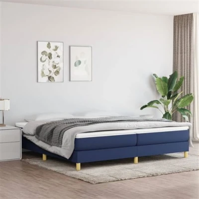 Image de vidaXL Sommier à lattes de lit avec matelas Bleu 200x200 cm Tissu