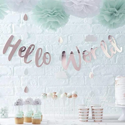 Afbeelding van Ginger Ray &#039;Hello World&#039; babyshower slinger rosé goud 1,50 meter