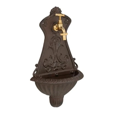 Image de Relaxdays fontaine murale, de jardin nostalgique, lavabo et robinet, h x l p : 42 24,5 11,5 cm, fonte, marron