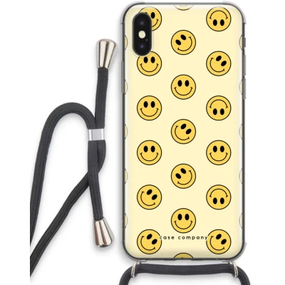 Afbeelding van Case Company® hoesje met Koord geschikt voor iPhone X Smiley N2 Telefoonhoesje Zwart Extra Bescherming aan alle Kanten en Over de Schermrand