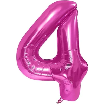 Afbeelding van ballon verjaardag 4 jaar roze 101 cm cijfer 4, decoratie feestdecoratie vliegt dankzij helium