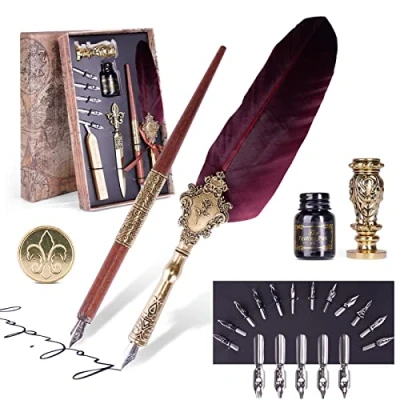 Afbeelding van AOMAYLL vintage kalligrafie inkt en vulpen set, kalligrafieveer (25 stuks) voor beginners, volwassenen kinderen.