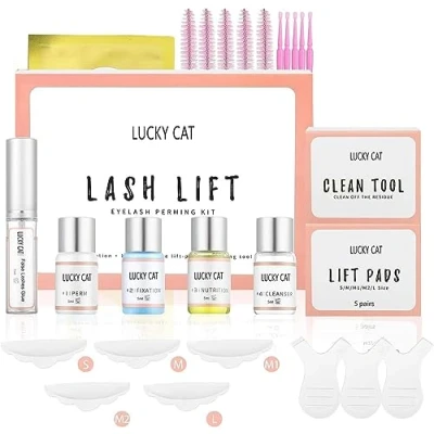 Image de lucky cat 2024 Kit Rehaussement de Cil,kit d&#039;extension Cils Perm Lash Lift,Semi Permanent Curling Perming Wave Convient pour le salon